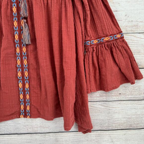 World Market BOHO Embroidered Cold Shoulder Blouse Womens L XL Brick Red - Picture 4 of 11